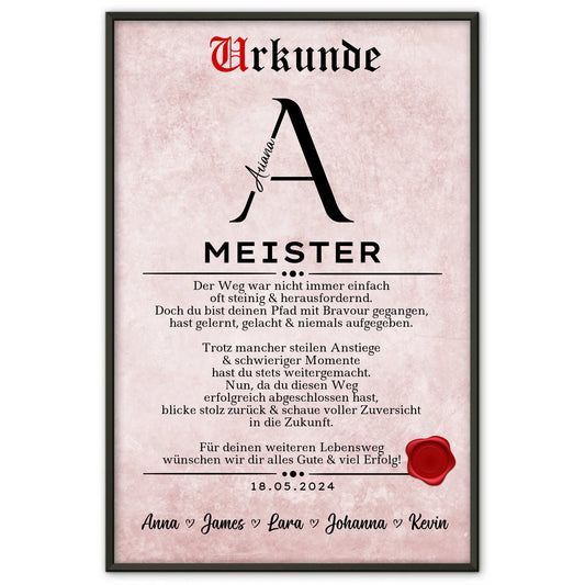 Poster Urkunde Geschenk zur Meisterpruefung fuer Meister