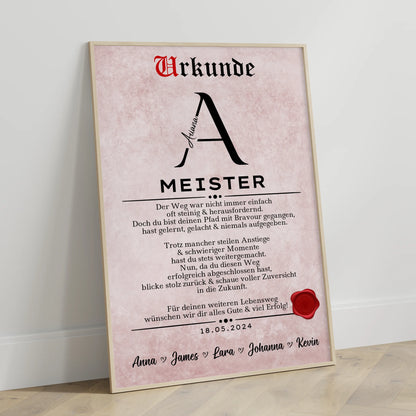 Poster Urkunde Geschenk zur Meisterpruefung fuer Meister