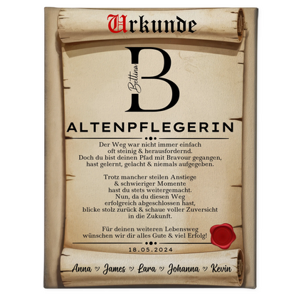 Ausbildungsabschluss Geschenk Altenpflegerin Leinwand Urkunde 1