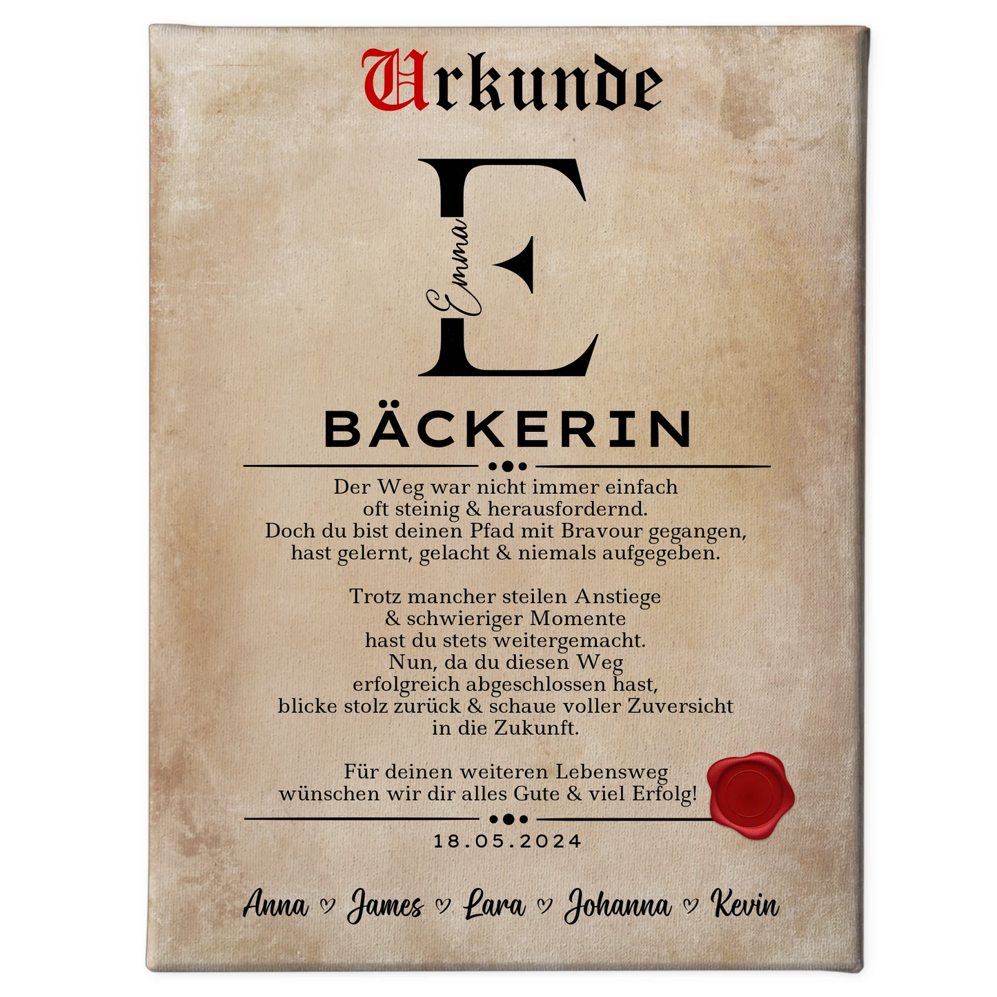 Geschenk Zum Abschluss Ausbildung Bäckerin Leinwand Urkunde 1