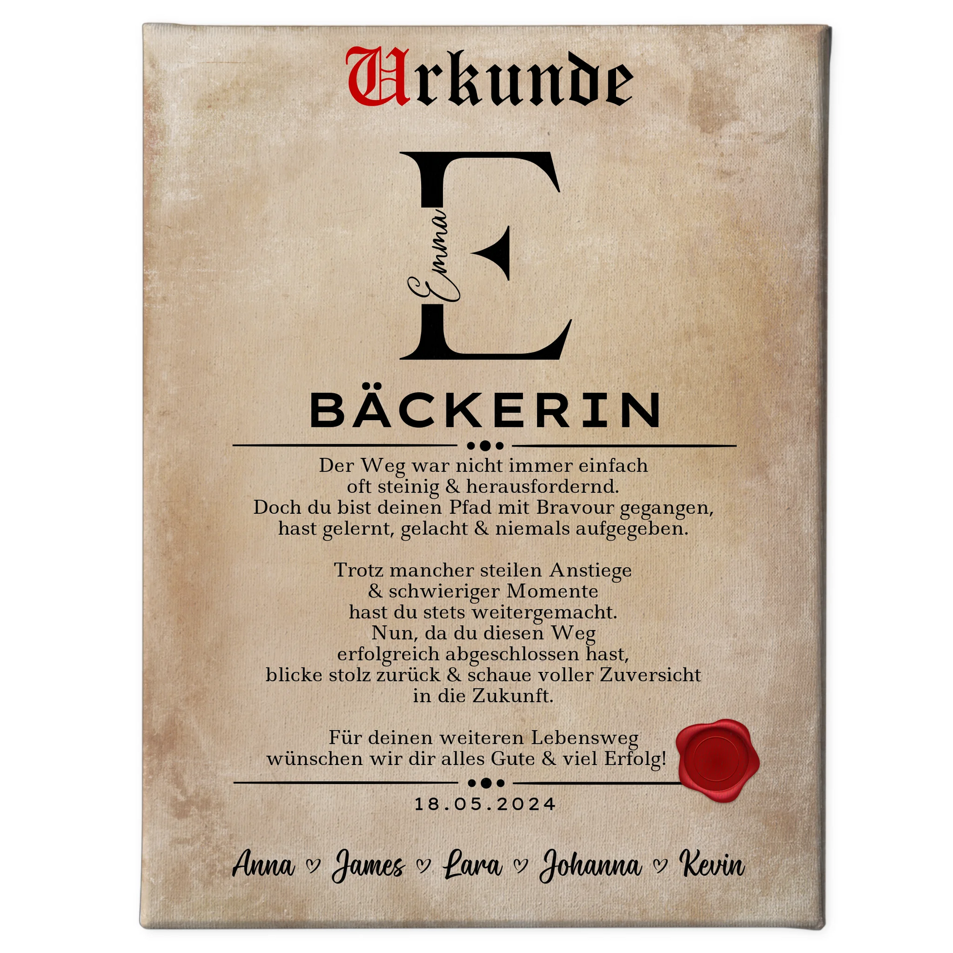 Geschenk Zum Abschluss Ausbildung Bäckerin Leinwand Urkunde 1