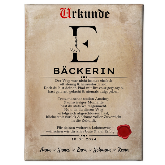 Geschenk Zum Abschluss Ausbildung Bäckerin Leinwand Urkunde 1