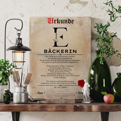 Geschenk Zum Abschluss Ausbildung Bäckerin Leinwand Urkunde 3