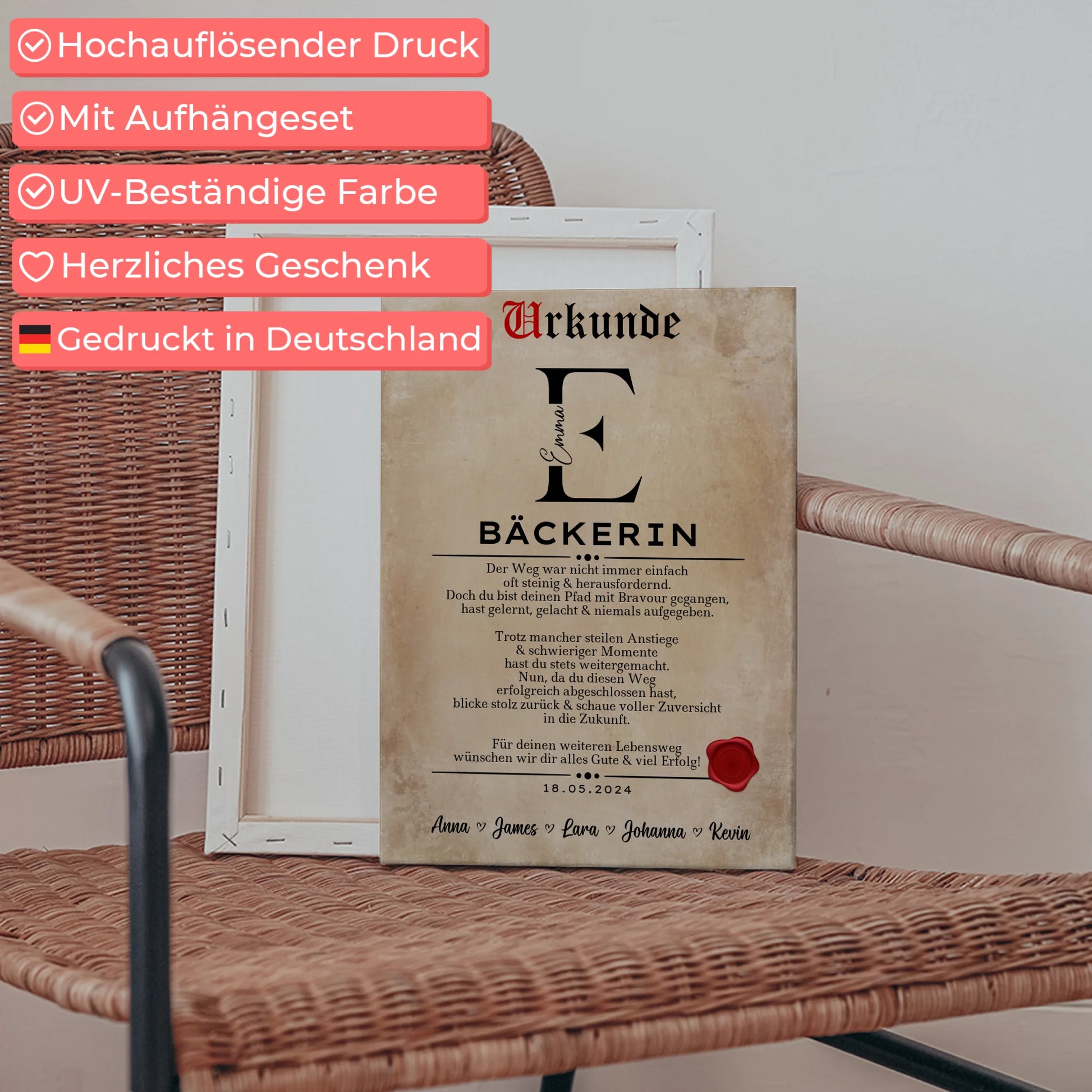 Geschenk Zum Abschluss Ausbildung Bäckerin Leinwand Urkunde 5