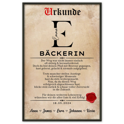 Geschenk Zum Abschluss Ausbildung Bäckerin Poster Urkunde