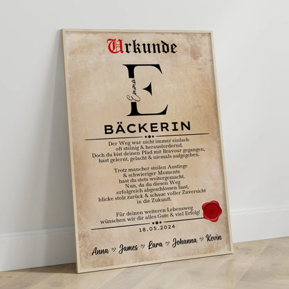 Geschenk Zum Abschluss Ausbildung Bäckerin Poster Urkunde