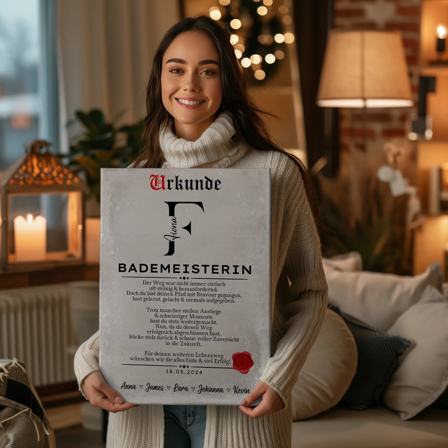 Geschenk Abschluss Ausbildung Bademeisterin Leinwand Urkunde 2