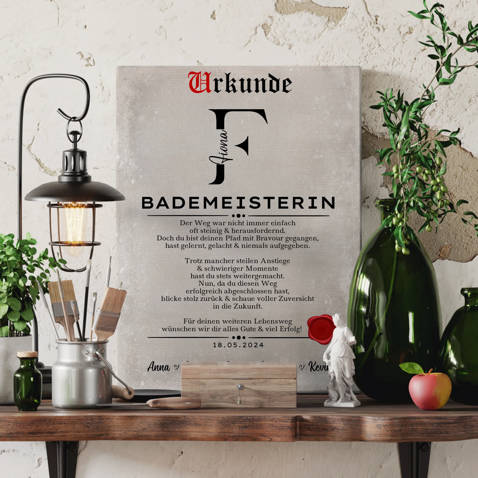 Geschenk Abschluss Ausbildung Bademeisterin Leinwand Urkunde 3