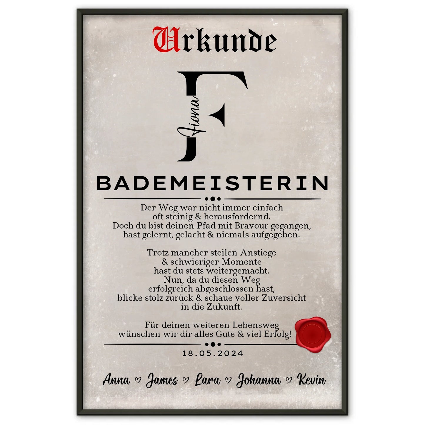Geschenk Abschluss Ausbildung Poster Urkunde Bademeisterin