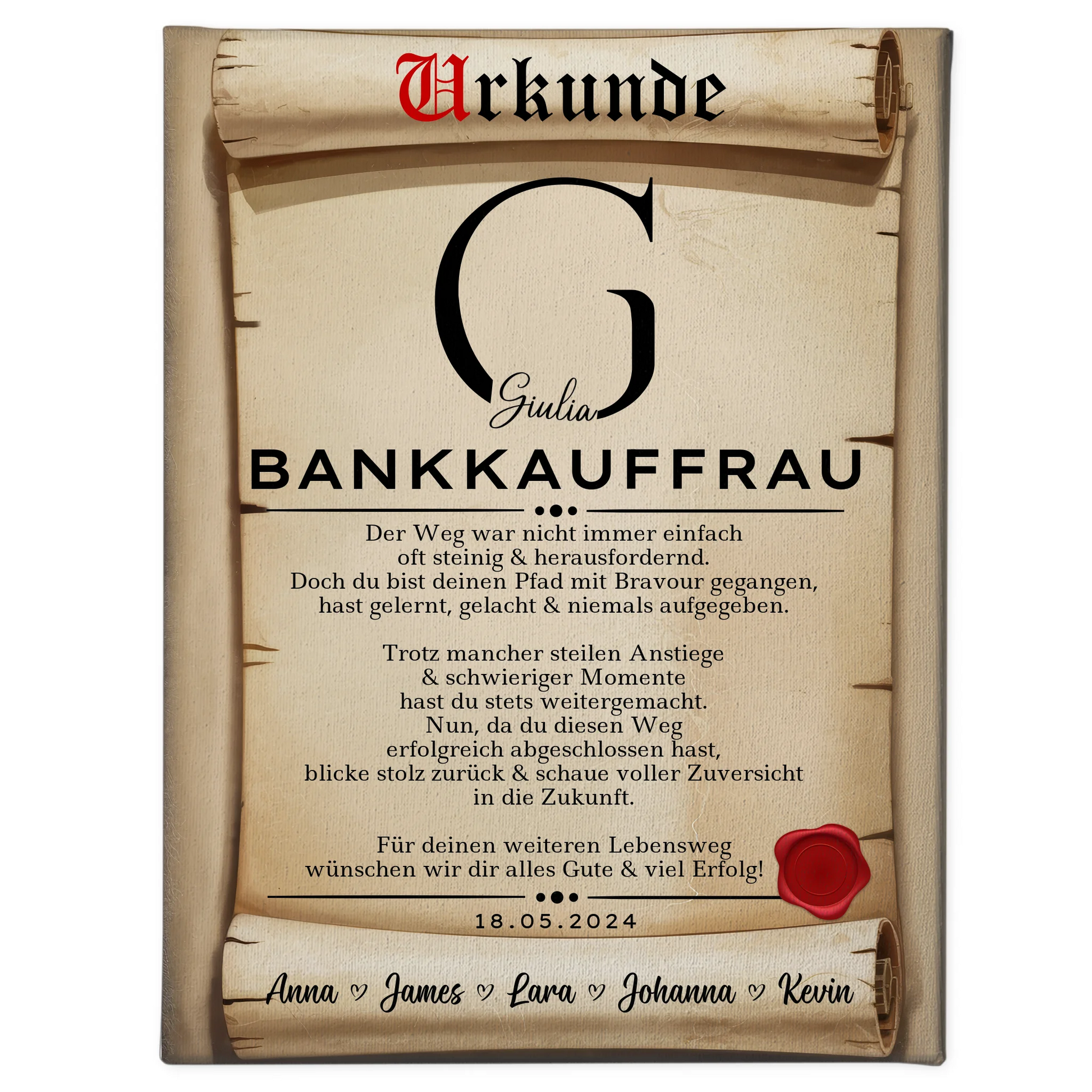Ausbildungsabschluss Geschenk Bankkauffrau Leinwand Urkunde 1