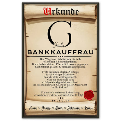 Ausbildungsabschluss Geschenk Bankkauffrau Poster Urkunde