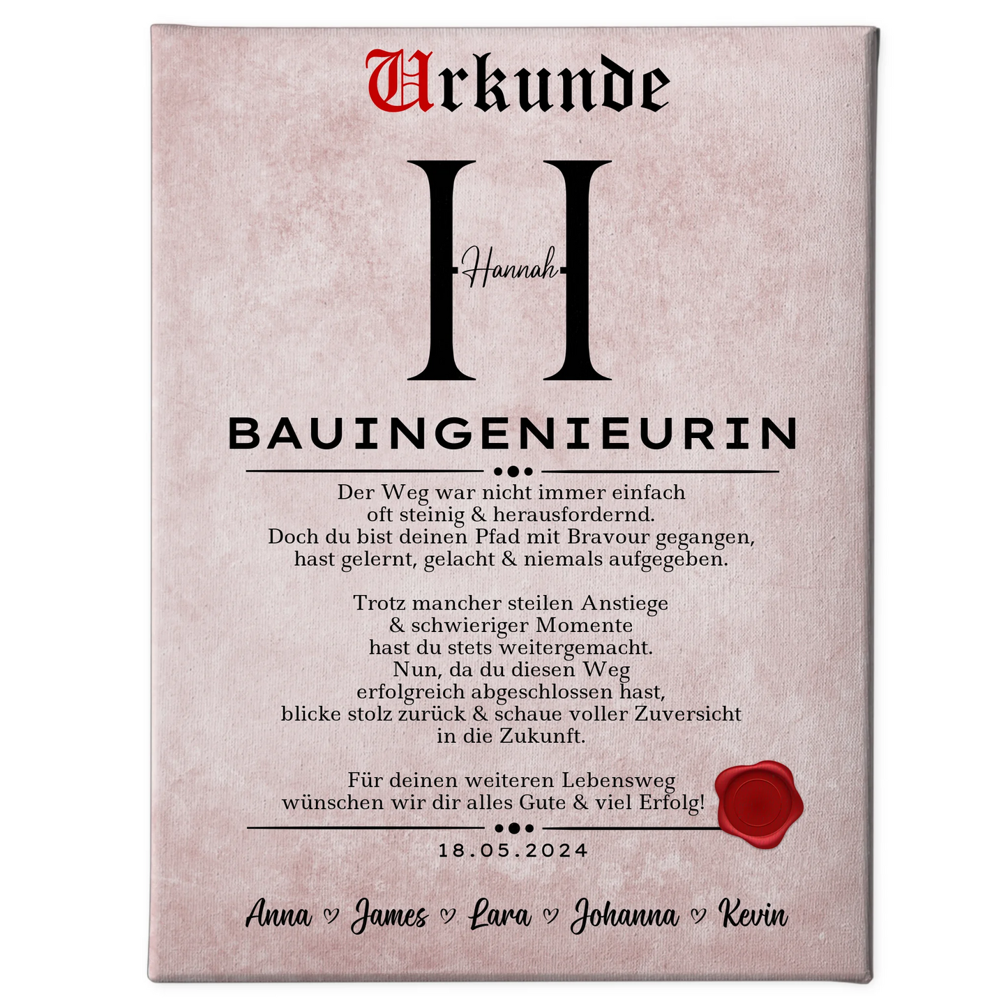 Geschenk Zum Abschluss Ausbildung Bauingenieurin Leinwand Urkunde 1