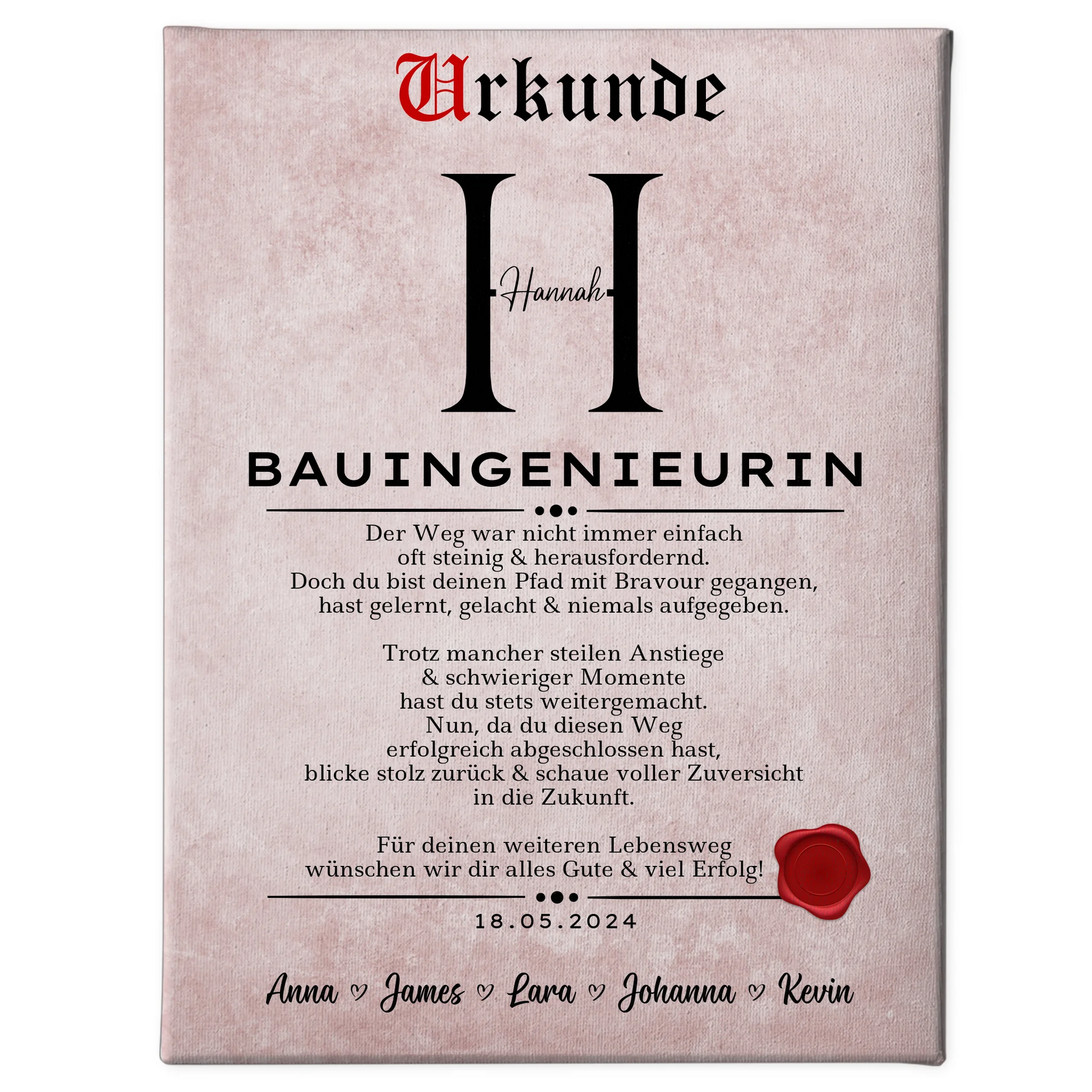 Geschenk Zum Abschluss Ausbildung Bauingenieurin Leinwand Urkunde 1