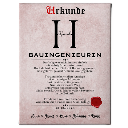 Geschenk Zum Abschluss Ausbildung Bauingenieurin Leinwand Urkunde 1