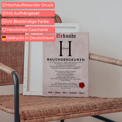 Geschenk Zum Abschluss Ausbildung Bauingenieurin Leinwand Urkunde 5