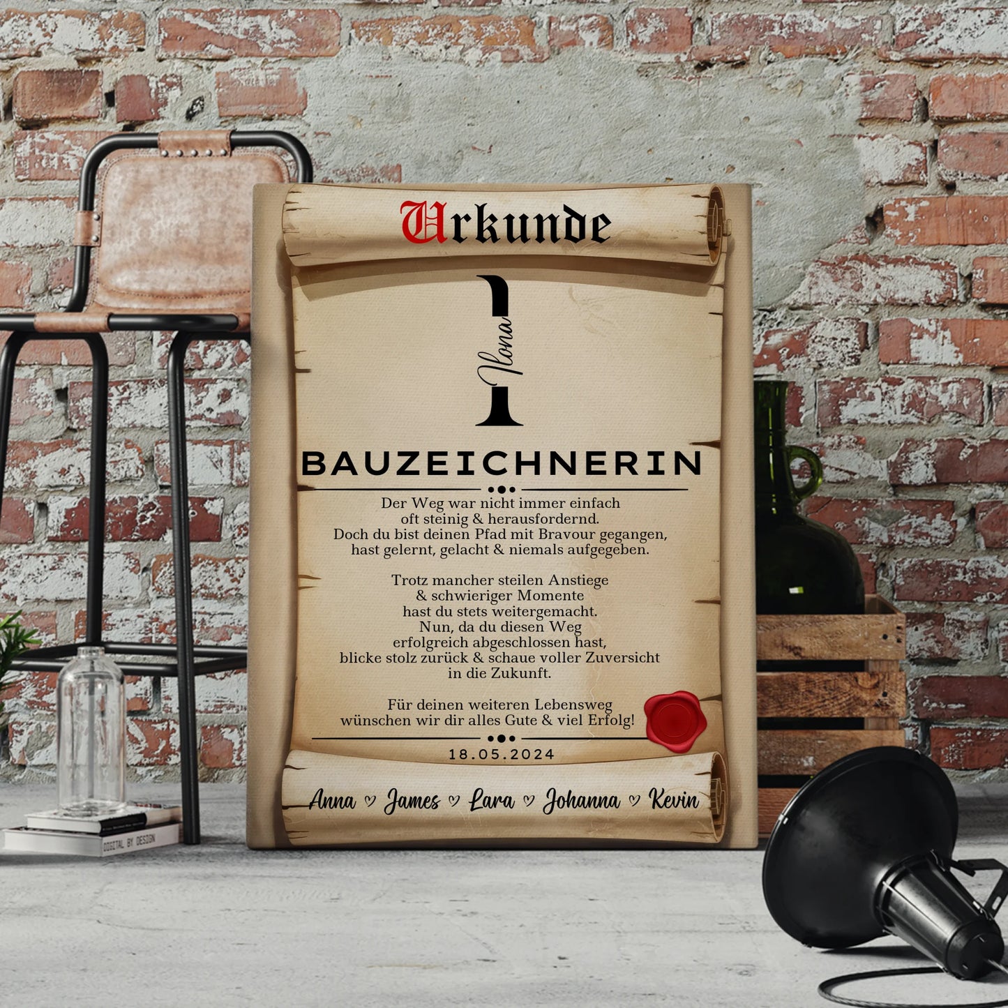 Geschenk Abschluss Ausbildung Bauzeichnerin Leinwand Urkunde 4