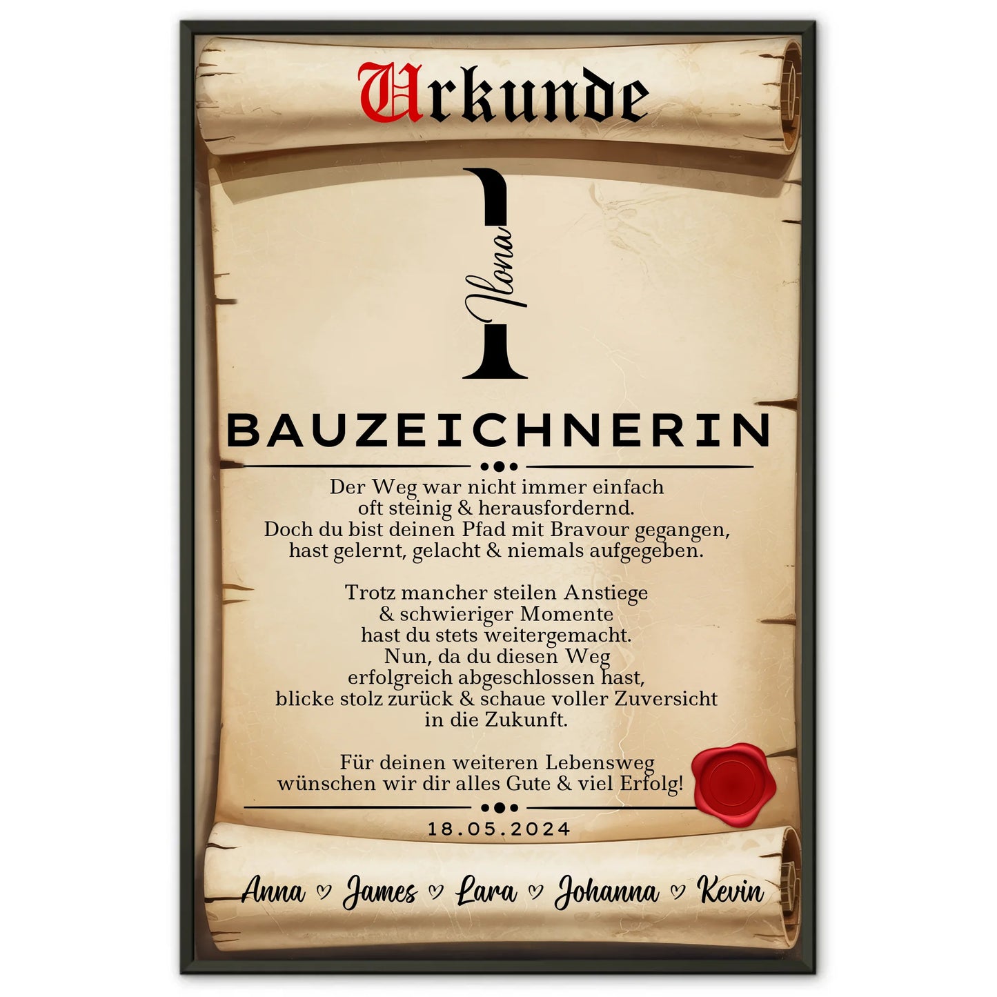 Geschenk Abschluss Ausbildung Poster Urkunde Bauzeichnerin
