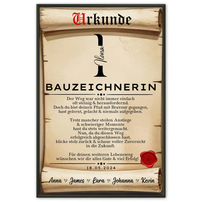 Geschenk Abschluss Ausbildung Poster Urkunde Bauzeichnerin