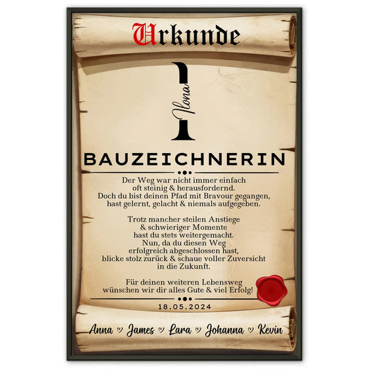 Geschenk Abschluss Ausbildung Poster Urkunde Bauzeichnerin