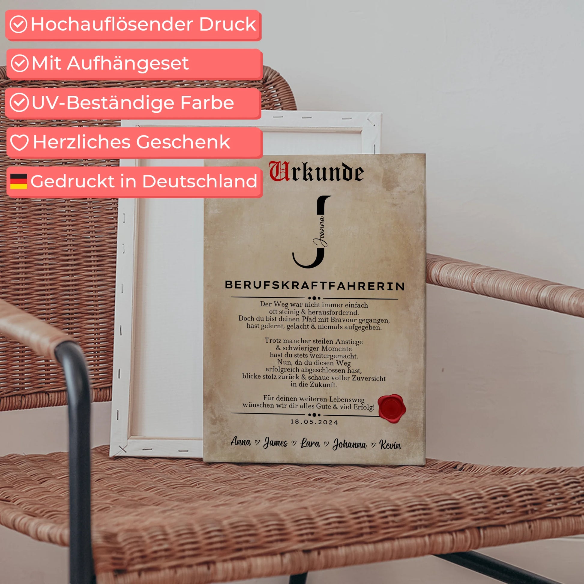 Ausbildungsabschluss Geschenk Berufskraftfahrerin Leinwand Urkunde 5
