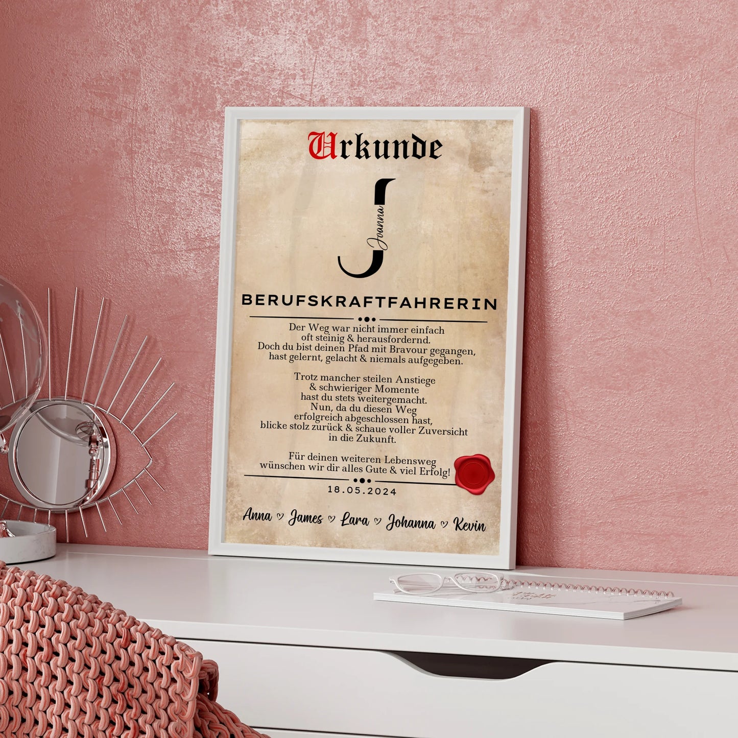 Ausbildungsabschluss Geschenk Berufskraftfahrerin Poster Urkunde Personalisiert