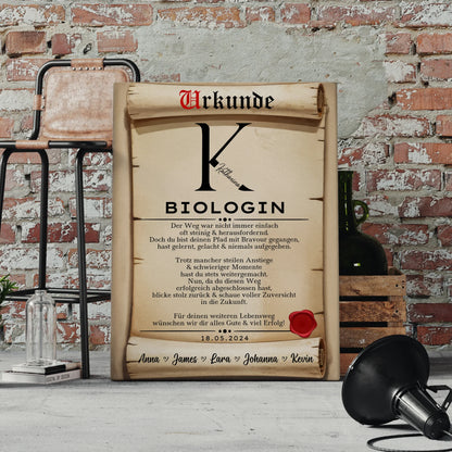 Geschenk Zum Abschluss Ausbildung Biologin Leinwand Urkunde 4