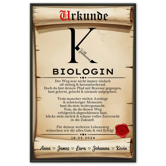 Geschenk Zum Abschluss Ausbildung Biologin Poster Urkunde