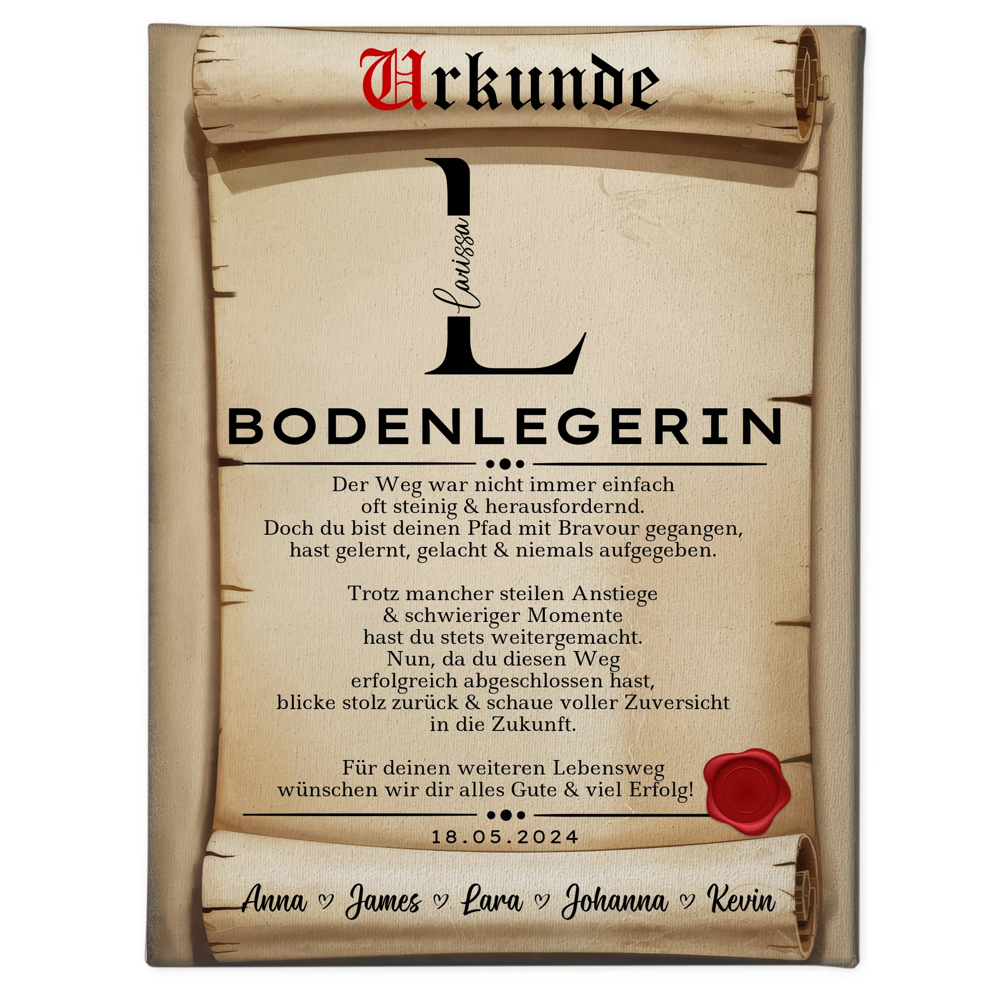 Geschenk Abschluss Ausbildung Bodenlegerin Leinwand Urkunde 1