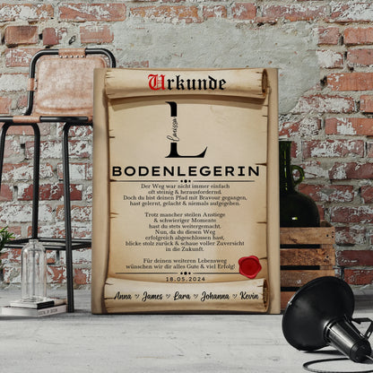 Geschenk Abschluss Ausbildung Bodenlegerin Leinwand Urkunde 4
