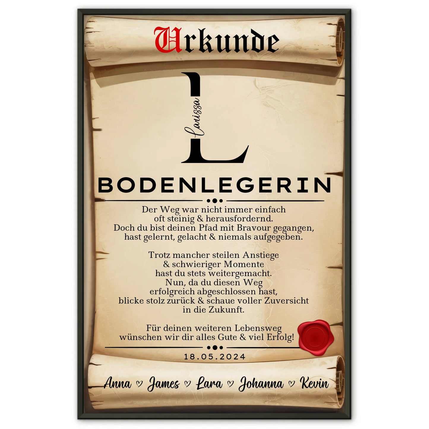 Geschenk Abschluss Ausbildung Bodenlegerin Poster Urkunde