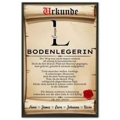 Geschenk Abschluss Ausbildung Bodenlegerin Poster Urkunde