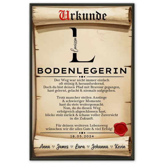 Geschenk Abschluss Ausbildung Bodenlegerin Poster Urkunde