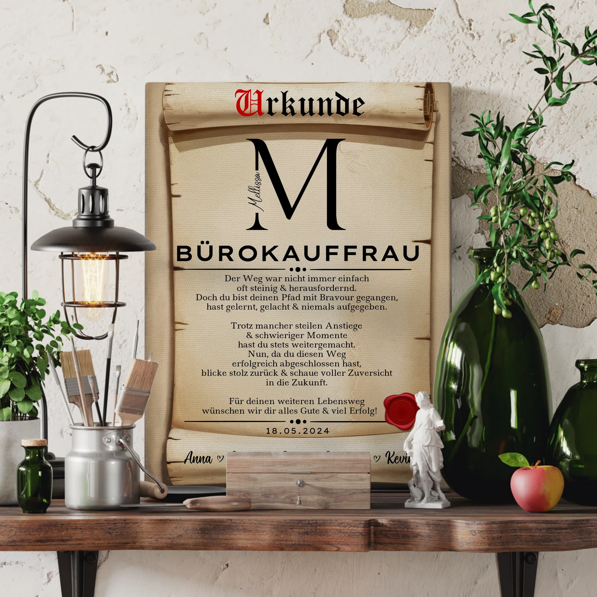 Ausbildungsabschluss Geschenk Bürokauffrau Leinwand Urkunde 3