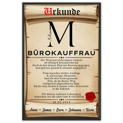 Ausbildungsabschluss Geschenk Poster Urkunde Bürokauffrau