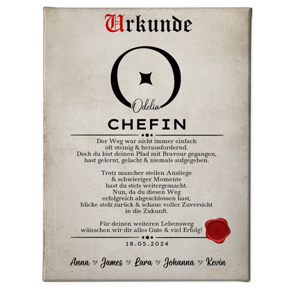 Geschenk Zum Abschluss Ausbildung Chefin Leinwand Urkunde 1