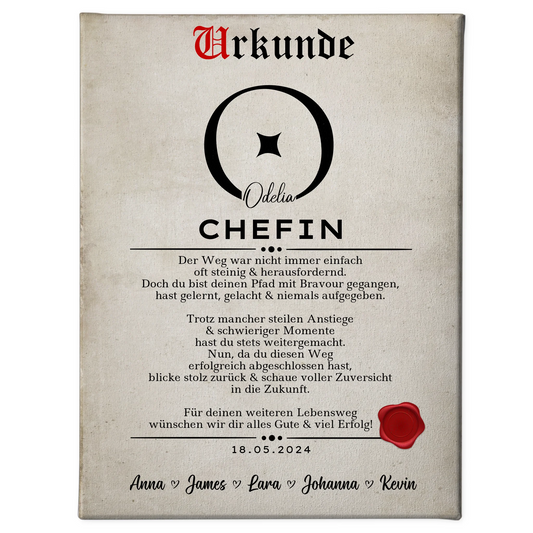 Geschenk Zum Abschluss Ausbildung Chefin Leinwand Urkunde 1