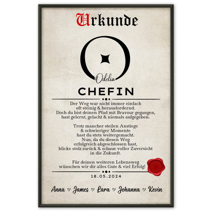 Geschenk Zum Abschluss Ausbildung Chefin Poster Urkunde