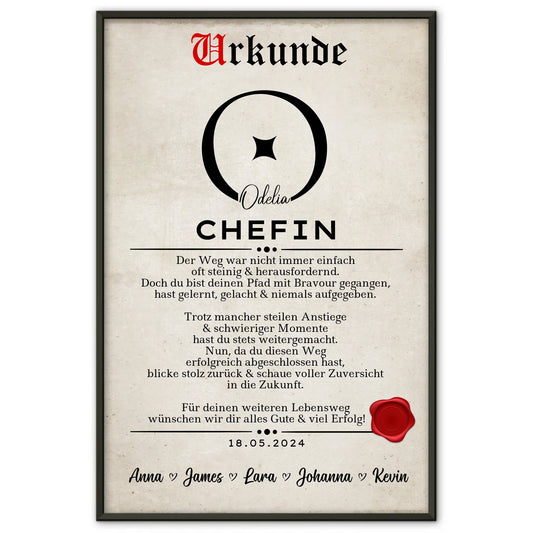 Geschenk Zum Abschluss Ausbildung Chefin Poster Urkunde
