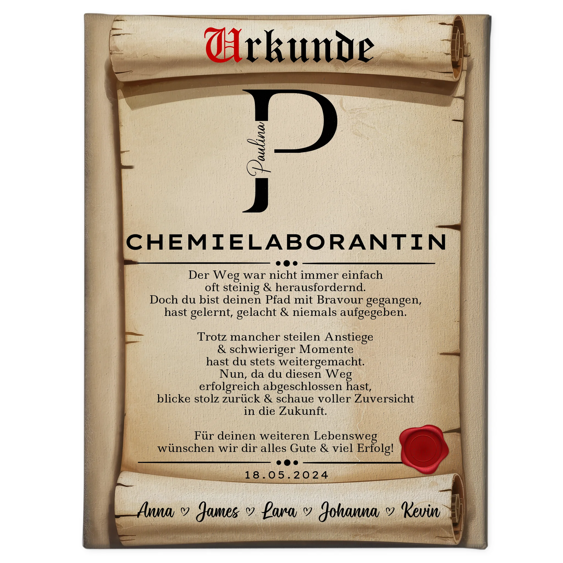 Geschenk Abschluss Ausbildung Chemielaborantin Leinwand Urkunde 1