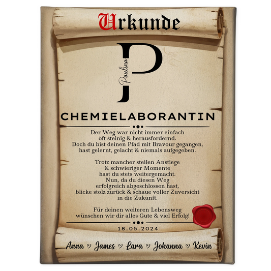 Geschenk Abschluss Ausbildung Chemielaborantin Leinwand Urkunde 1