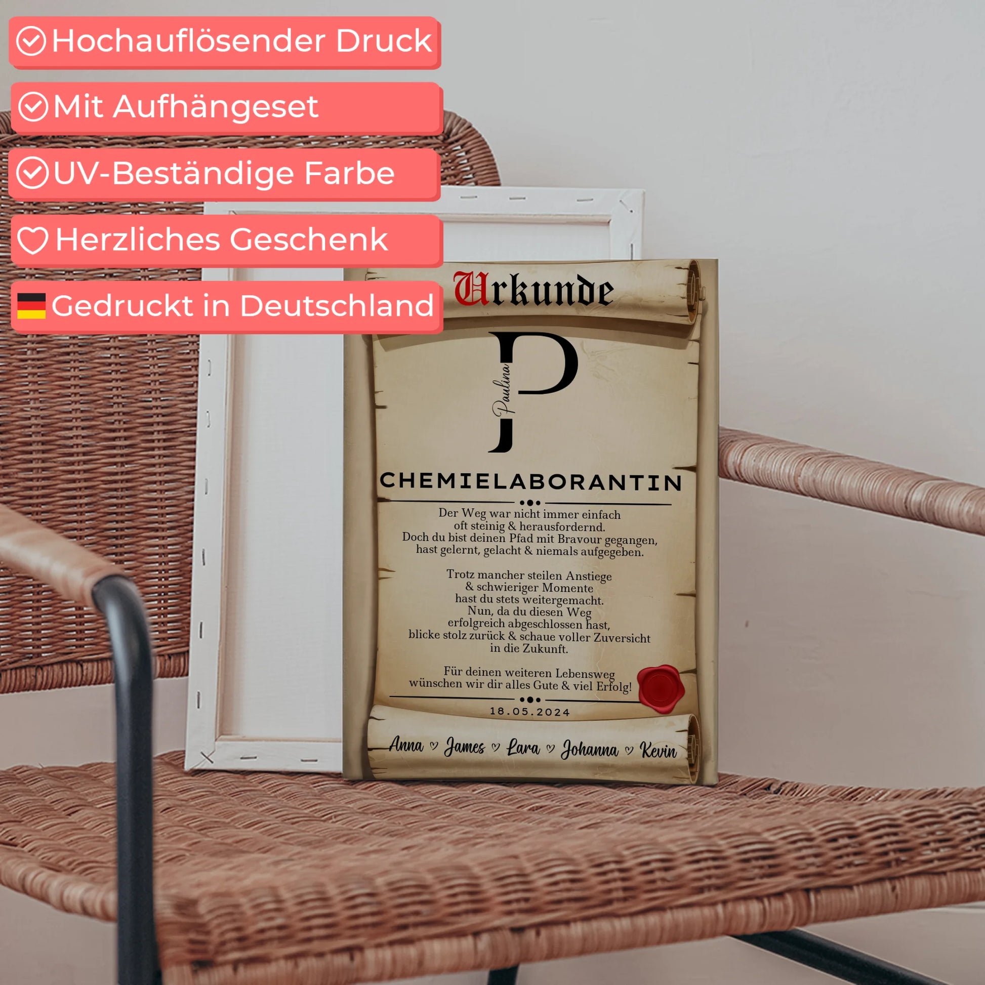 Geschenk Abschluss Ausbildung Chemielaborantin Leinwand Urkunde 5