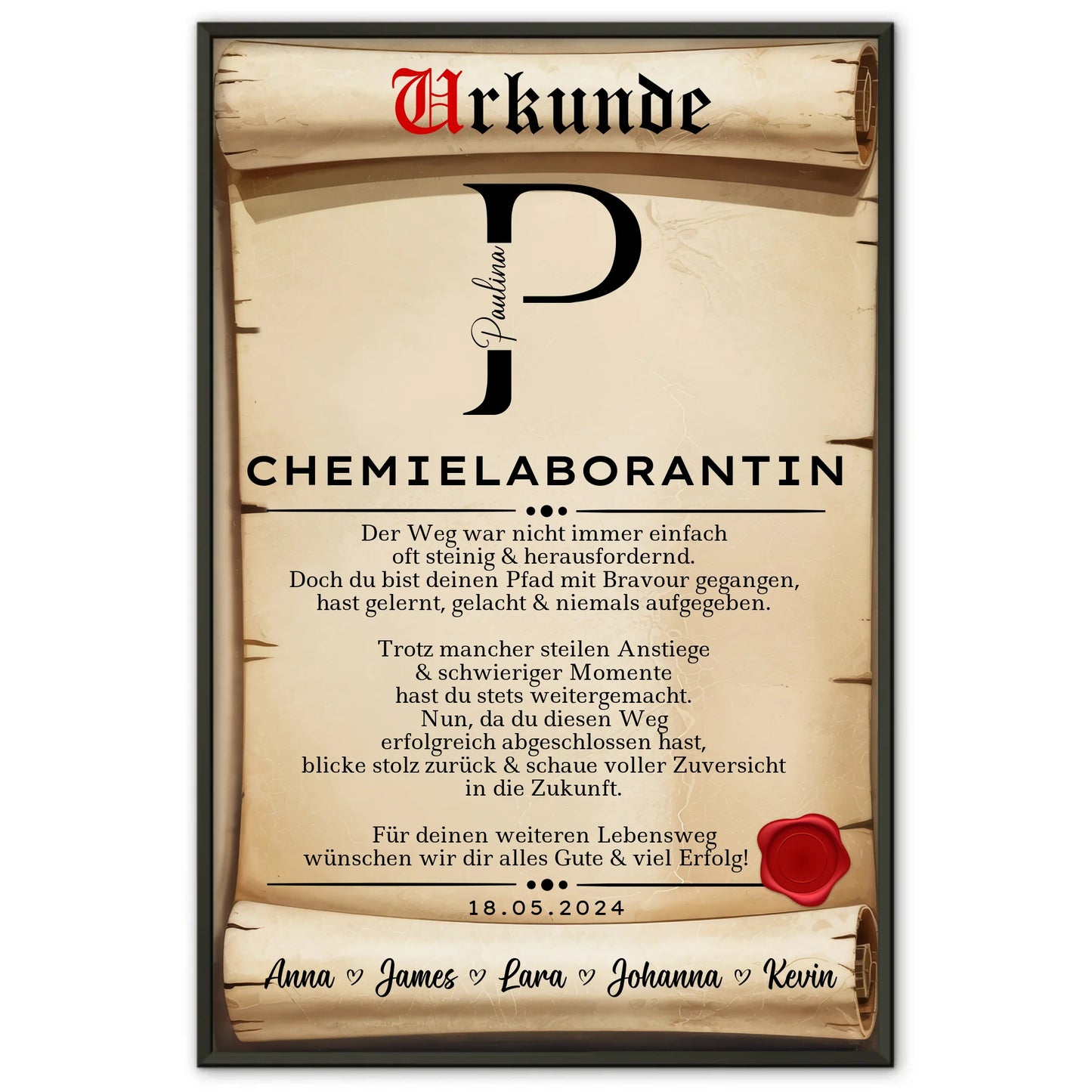 Geschenk Abschluss Ausbildung ChemielaborantinPoster Urkunde