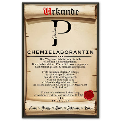 Geschenk Abschluss Ausbildung ChemielaborantinPoster Urkunde
