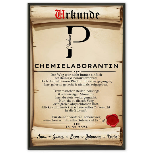 Geschenk Abschluss Ausbildung ChemielaborantinPoster Urkunde