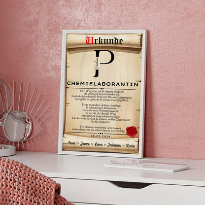 Geschenk Abschluss Ausbildung ChemielaborantinPoster Urkunde