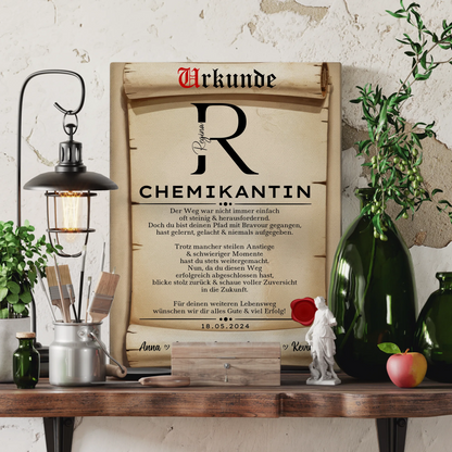 Ausbildungsabschluss Geschenk Chemikantin Leinwand Urkunde 3