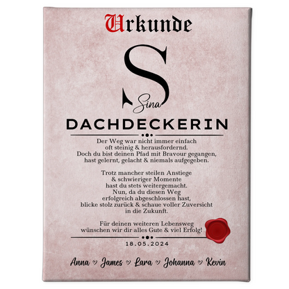 Geschenk Zum Abschluss Ausbildung Dachdeckerin Leinwand Urkunde 1