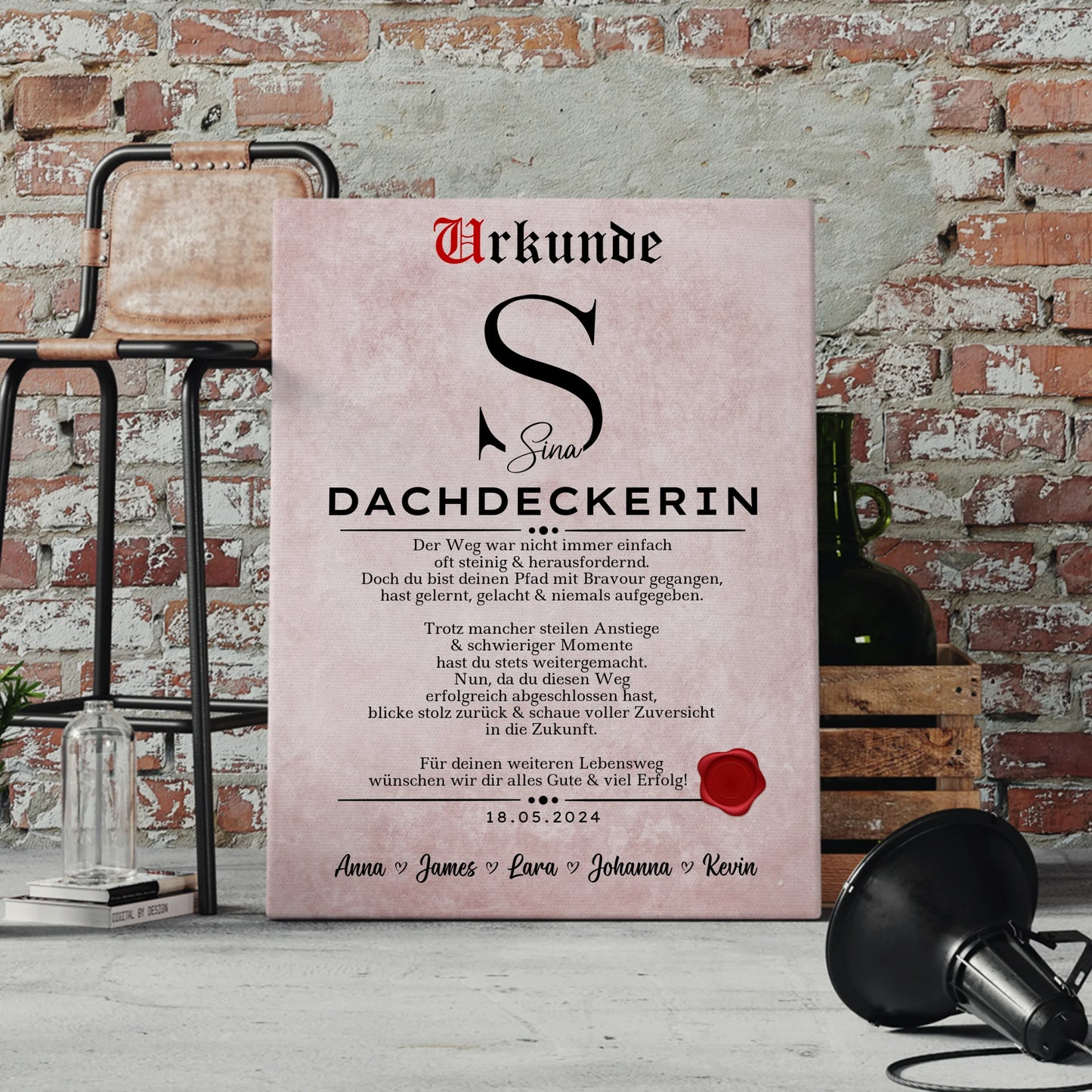 Geschenk Zum Abschluss Ausbildung Dachdeckerin Leinwand Urkunde 4