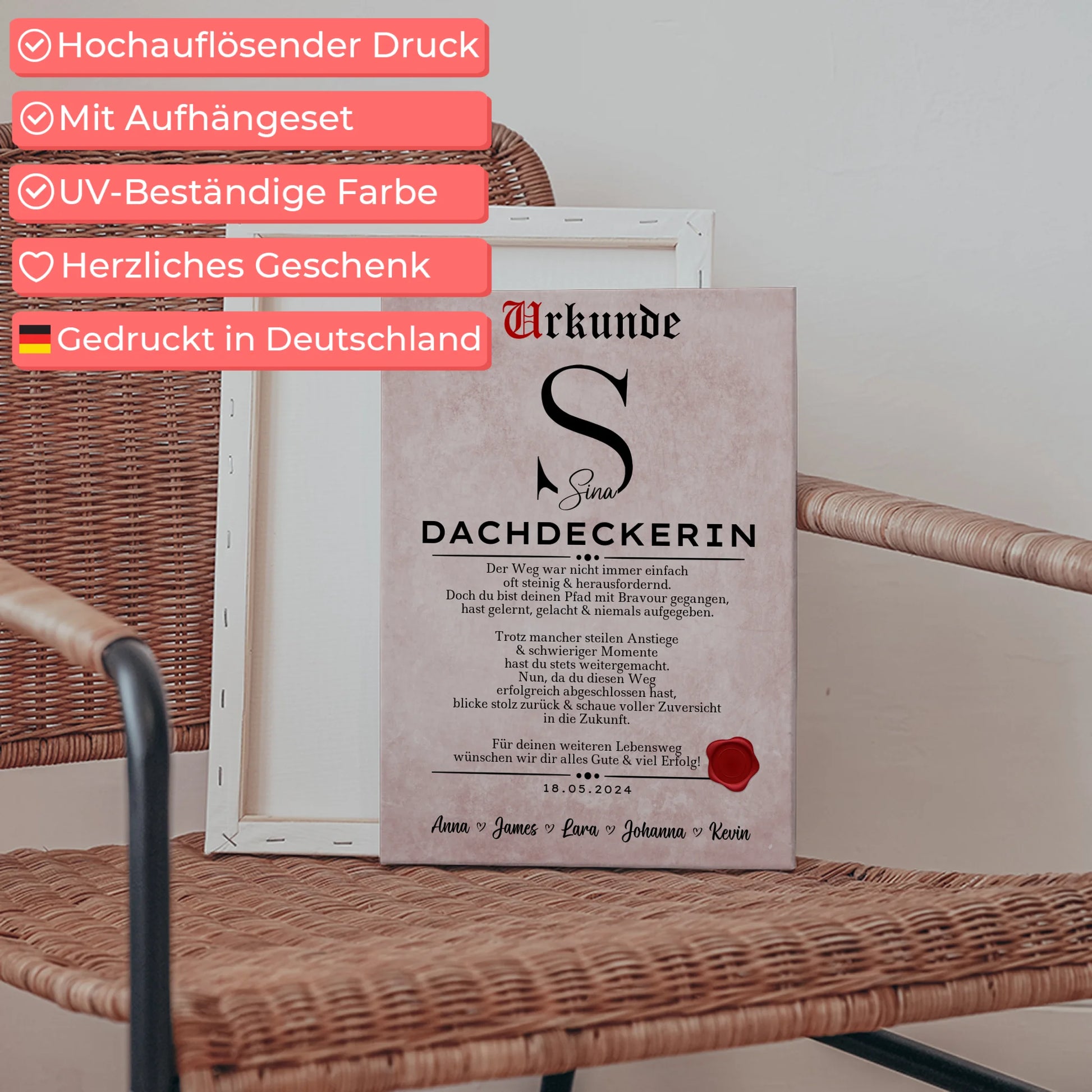 Geschenk Zum Abschluss Ausbildung Dachdeckerin Leinwand Urkunde 5