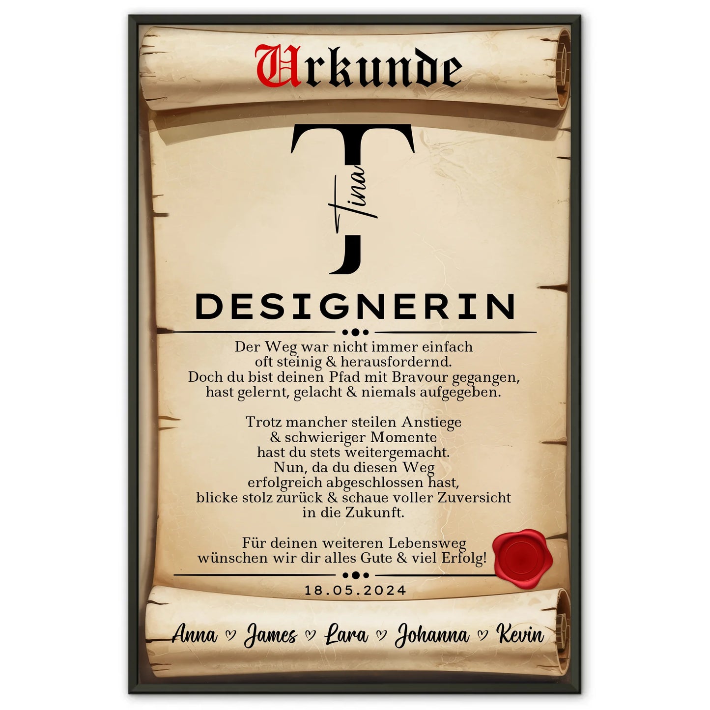 Geschenk Abschluss Ausbildung Poster Urkunde Designerin